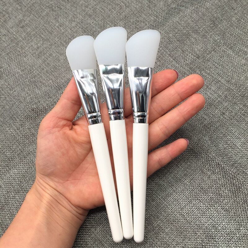 硅胶头白杆一只装 硅胶面膜刷双头带挖勺涂面膜刷子软毛刷脸部水疗泥膜刷面部化妆刷