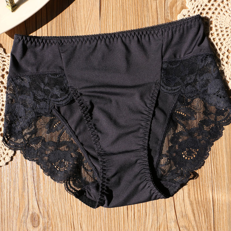 恋名媛日系性感蕾丝牛奶丝内裤女中高腰包臀大码胖mm女士三角裤透气