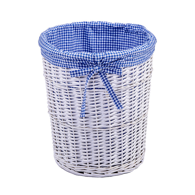 藤编脏衣篮装脏衣服篮子放衣服的收纳筐衣物带盖篓子家用编织大号 【白色筐无盖】蓝白格里布【咨询客服终生领里布】【中号】口直径
