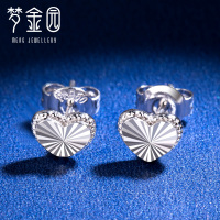 【新品】梦金园铂金耳钉 PT950车花爱心耳钉直针耳饰 女款