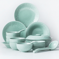 苏氏陶瓷 SUSHI CERAMICS 青瓷套装餐具花开富贵25头陶瓷盘碗礼盒装