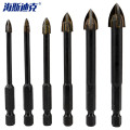 海斯迪克 多功能三角钻头四刃合金钻头 玻璃木头打孔开孔器6pc【4~12mm 】