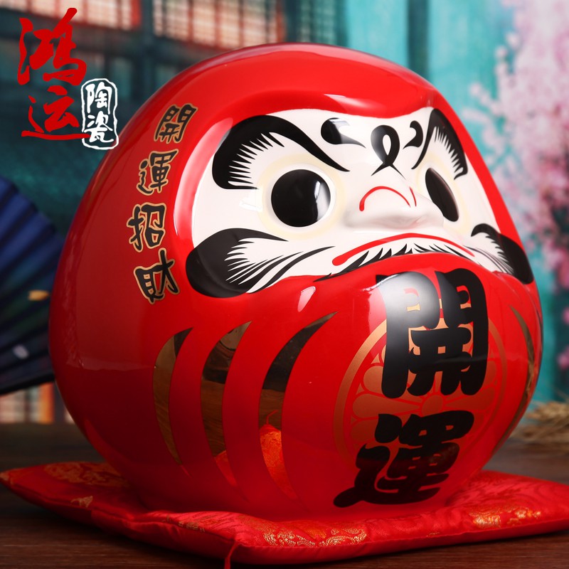 必胜达摩摆件陶瓷储钱罐日本料理装饰品猫创意礼品 三维工匠 大号黑色达摩[高24CM]猫高清大图