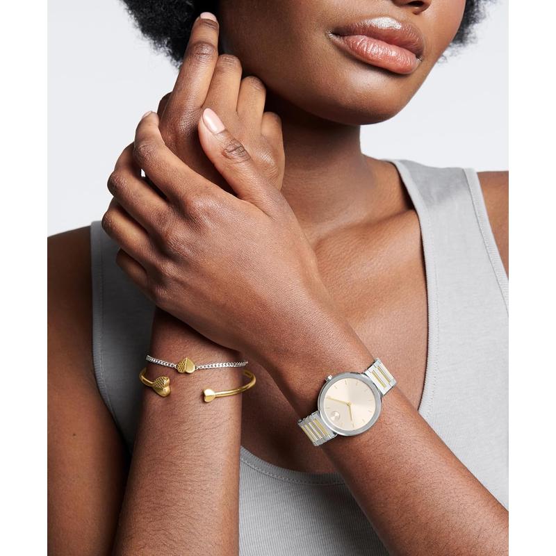 Movado女式超薄石英表银色表盘精钢表带34mm防水30米高清大图