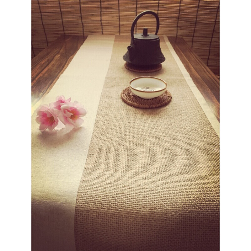 桌旗茶旗茶席茶垫茶道零配日式黄麻茶布棉麻桌垫桌布茶巾桌布麻布麻色黄麻300*35cm(定做款)配6个茶垫