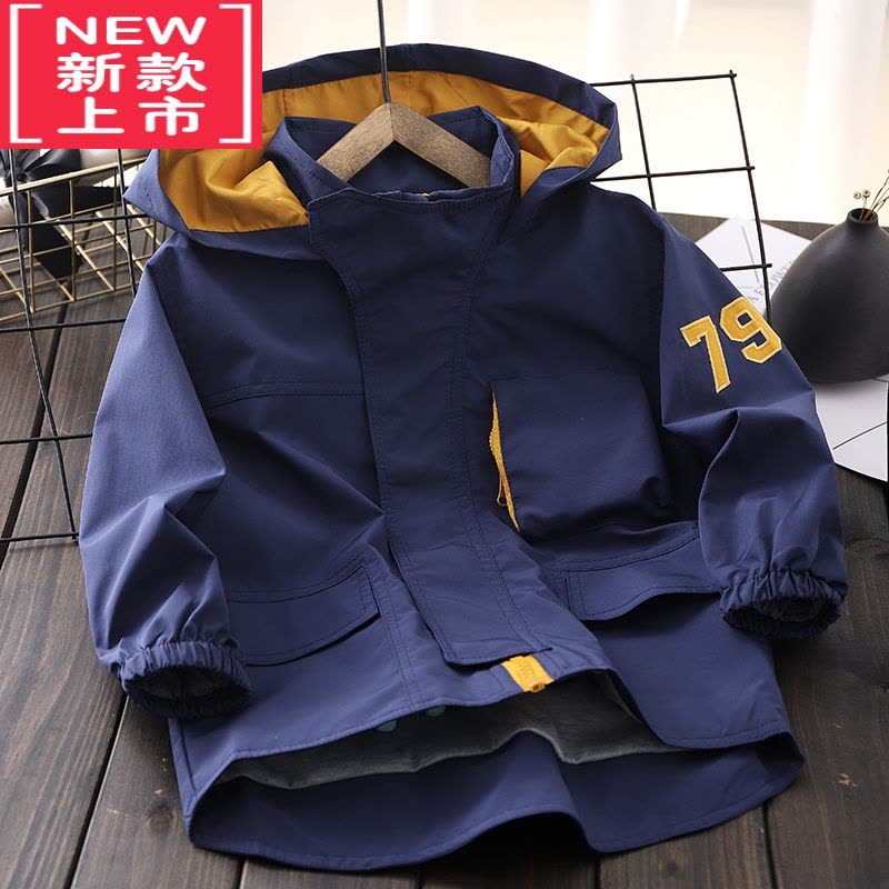 可莉允男童连帽加绒外套秋冬中大儿童冲锋衣防风保暖棉服夹克衫夹棉上衣图片