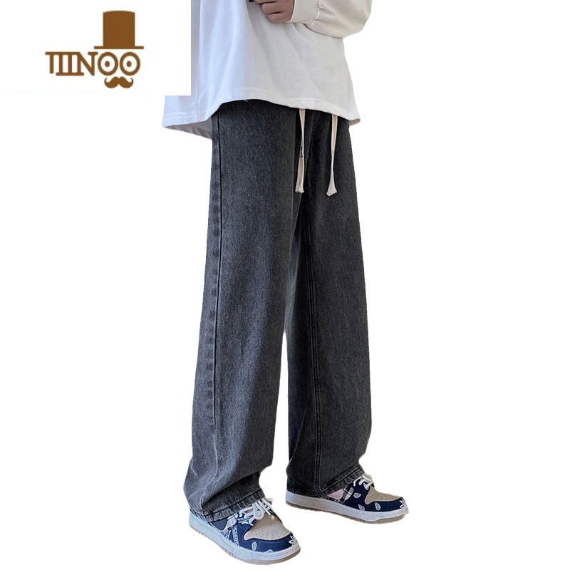 YANXU美式复古蓝色牛仔裤男直筒宽松阔腿长裤潮牌百搭男生裤子休闲高街高清大图