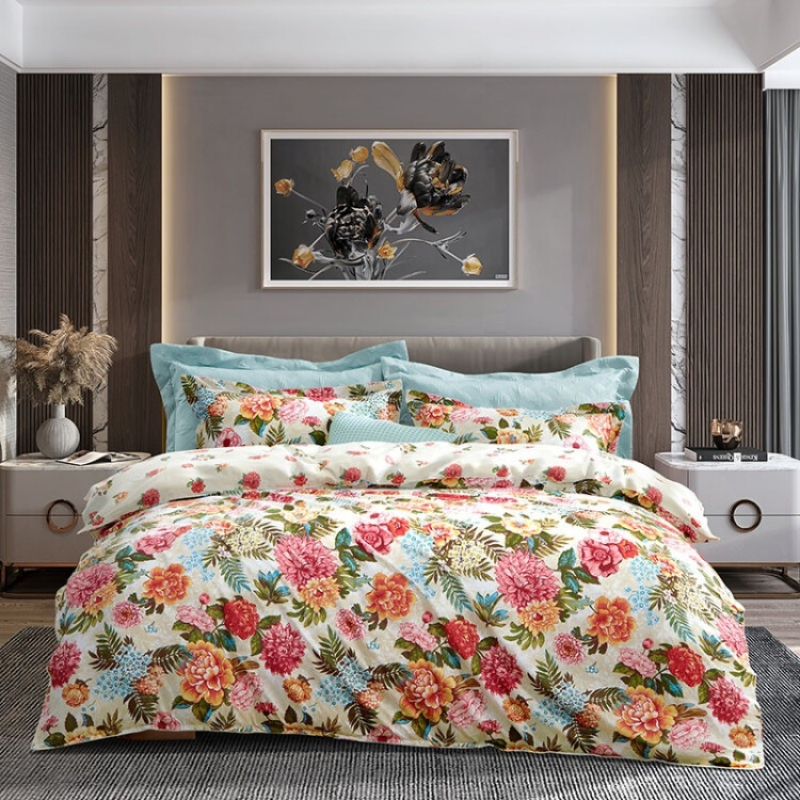 富安娜家纺床上四件套纯棉套件精选漫舞花间标准