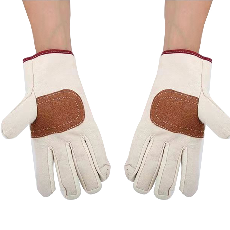 帆布手套单层加皮劳保手心皮布手套耐磨用电焊机械保护手套