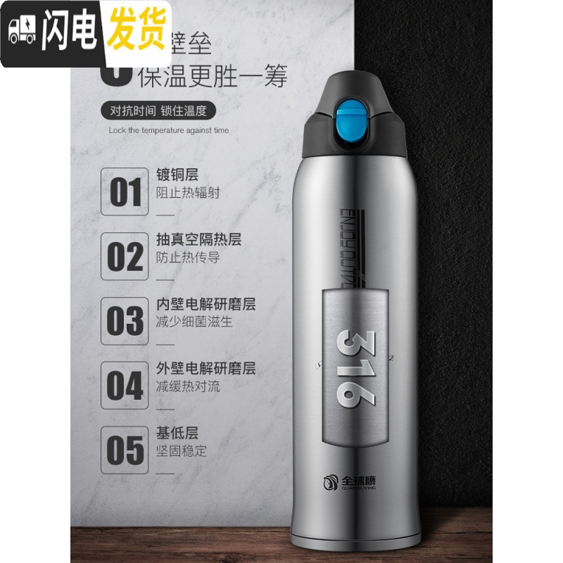三维工匠保温杯大容量1000男女士便携316不锈钢大号运动水壶杯子 钢本色1000高清大图