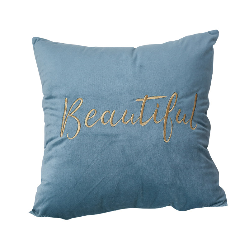 北欧风烫金抱枕ins网红款墨绿色正方形沙发靠枕套宝蓝深蓝色靠垫高清大图