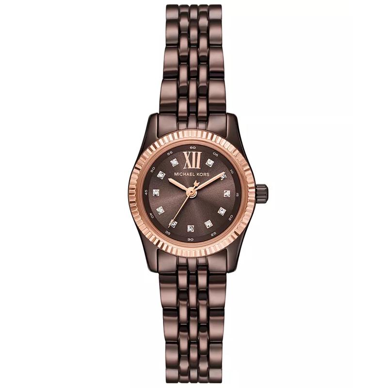 Michael Kors 女士小码巧克力不锈钢防水石英三眼腕表mm高清大图