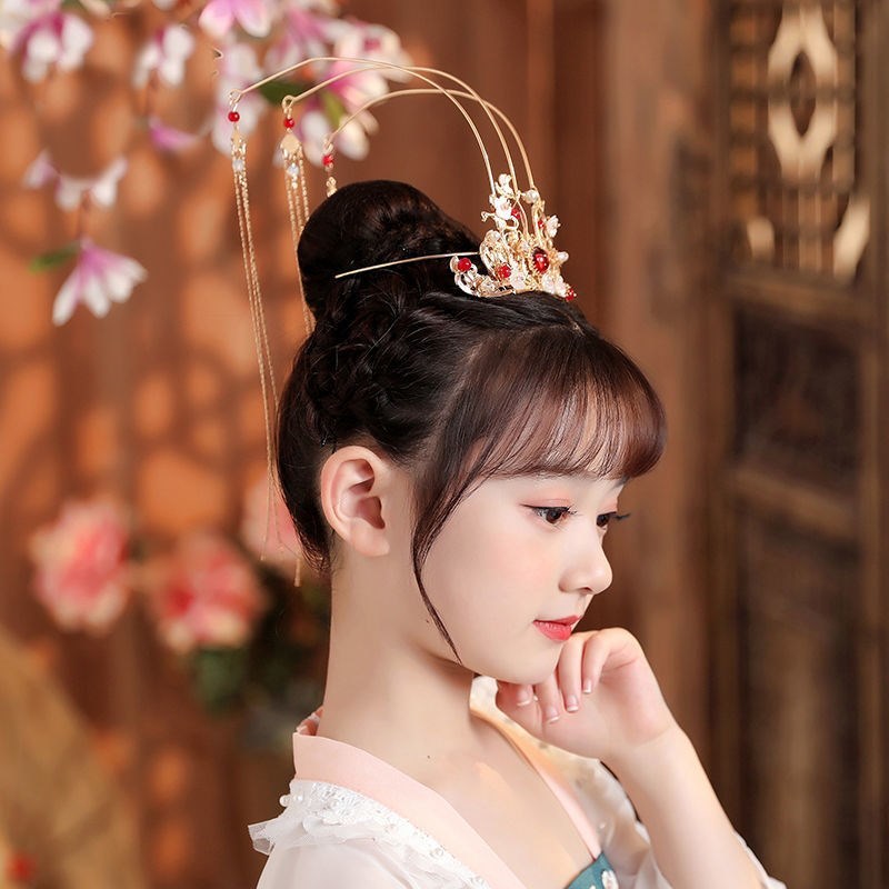 发冠一个儿童汉服头饰流苏发冠唐代明制古风发饰中国风女童演出古装配