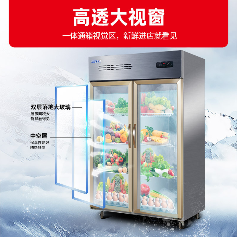 星星(XINGX)963升大两门冷藏商用冰柜厨房冰箱商用麻辣烫展示柜冷藏保鲜冰柜双门点菜柜(铜管制冷)BC-1000YE高清大图