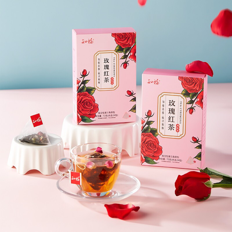 知福知福茶叶玫瑰红茶茶包独立三角袋泡茶小袋装花茶包72g 知福玫瑰红茶高清大图