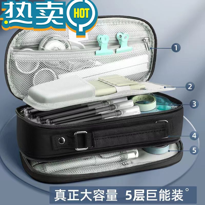 绿彩虹光笔袋男孩多隔层铅笔盒布袋大容量简约初中生小学生手提文具盒儿童黑科技网红帆布袋多高中生文具袋考试用