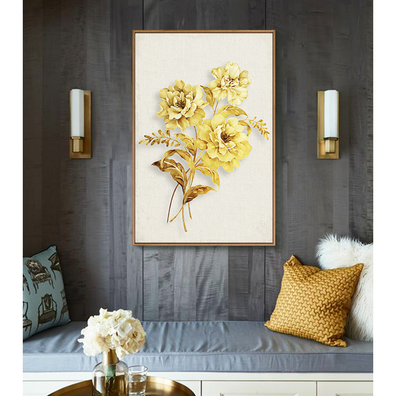 金枝玉叶简约美式装饰画金色轻奢挂画入户玄关壁画走廊过道画竖版 c款