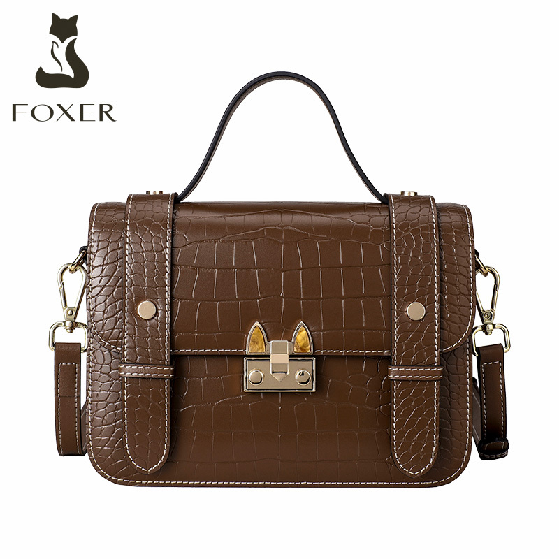 金狐狸(FOXER)女士单肩包百搭真皮斜挎包女质感时尚休闲通勤手提包