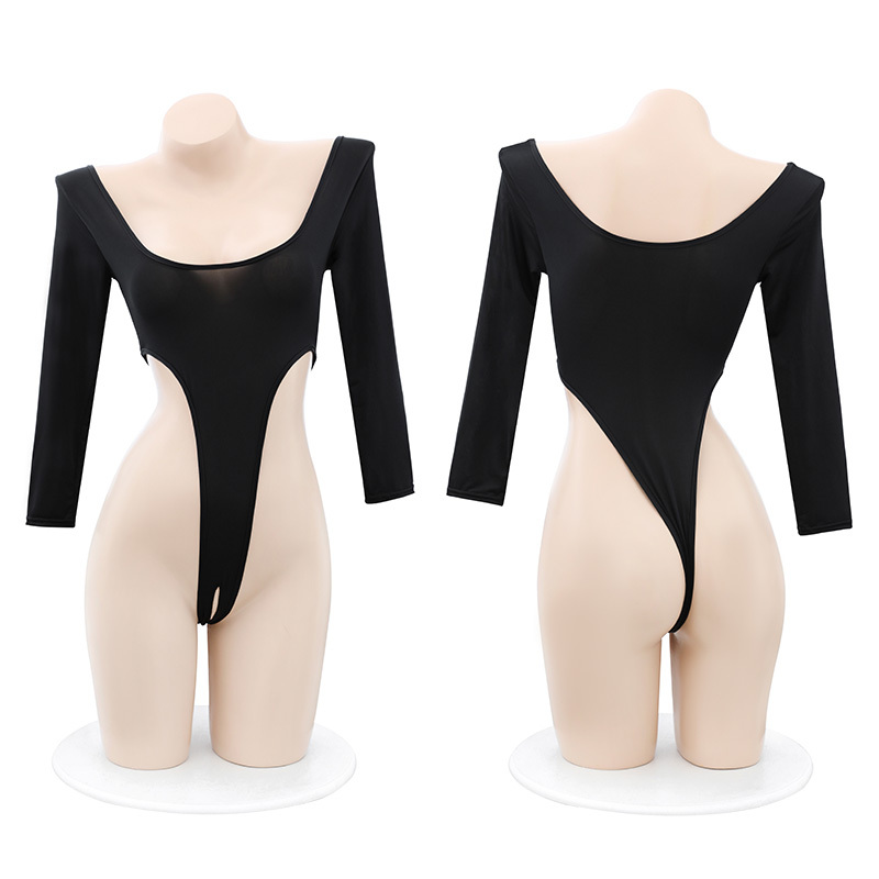 霏慕情趣内衣午夜魅力开档连体制服套装性感睡衣调床上高开叉大露肩开裆连体衣长袖女式情趣睡衣7046高清大图