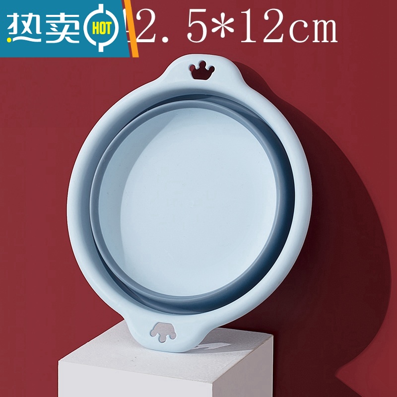 JING PING可折叠洗衣盆学生洗脸盆宿舍用新生婴儿洗屁屁盆便携式塑料盆子 浅蓝色特大号+送挂钩