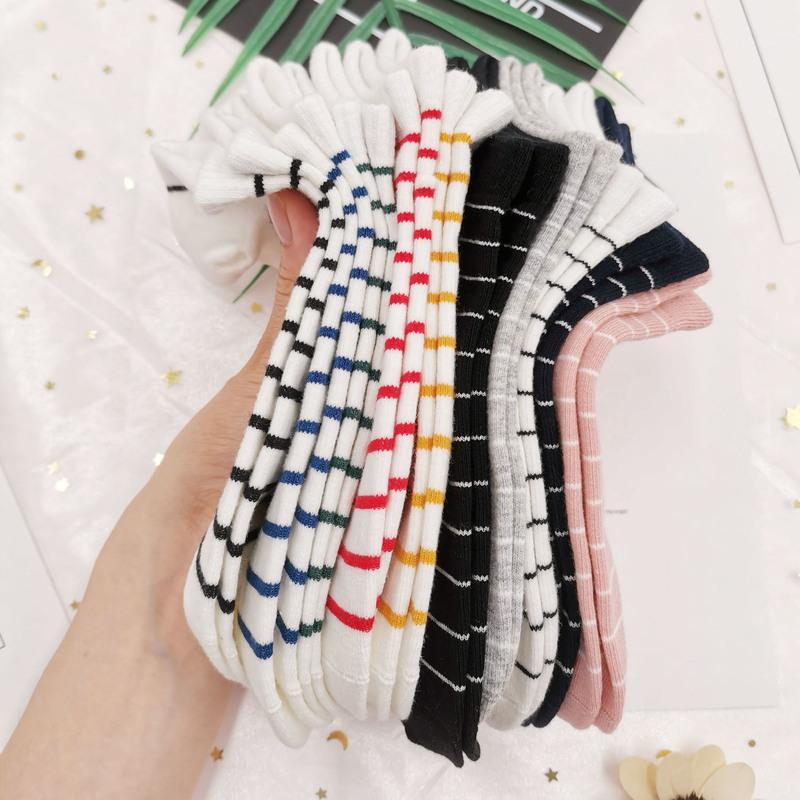 袜子女夏条纹短袜薄款韩版日系可爱学院风小清新ins潮透气简约3双粗