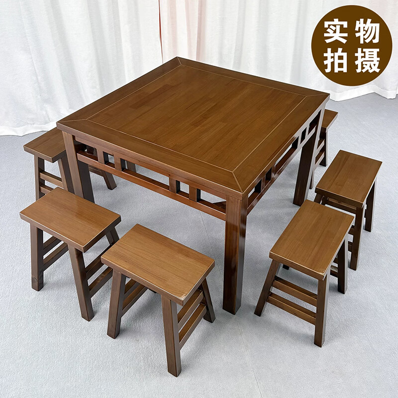 星旺玮 新中式八仙桌老式仿古餐桌 (胡桃色)80*80*75单桌高清大图