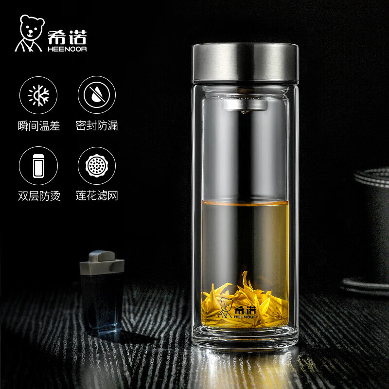 希诺(Heenoor)双层玻璃杯 XN-6596 家用商务办公泡茶杯子大容量车载水杯 410mL高清大图