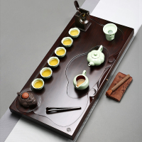 金镶玉 功夫茶具套装 实木茶盘茶具 紫砂茶宠茶壶茶海茶台黑檀整版 财源西施