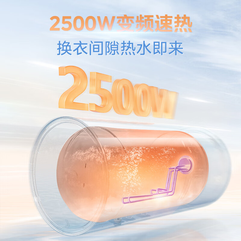 美的(Midea)80升家用储水式电热水器TECH活水系列2500W变频速热富锶温泉浴增容稀土免换镁棒F8025-RW9
