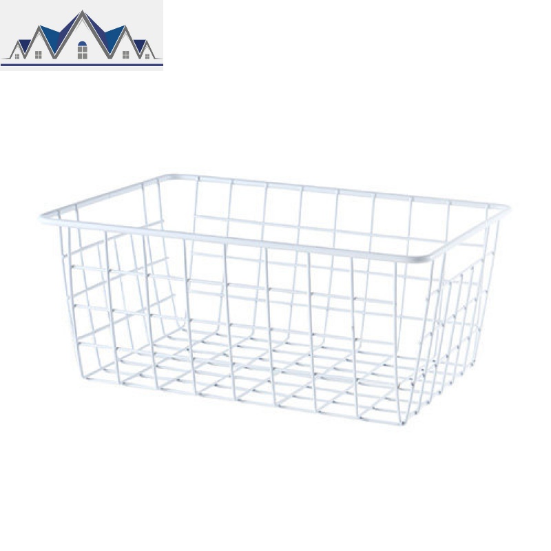 日式铁艺收纳篮沐浴篮收纳筐长方形铁艺零食筐桌面杂物书籍储物筐 三维工匠 白色