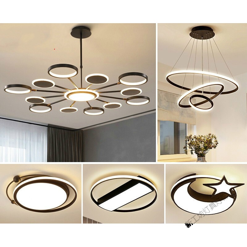 苏宁放心购 LED客厅吊灯北欧轻奢客厅大灯简约现代餐厅吊灯温馨卧室书房灯饰组合灯具套餐 【活动套餐1】精装三房两厅/12头黑