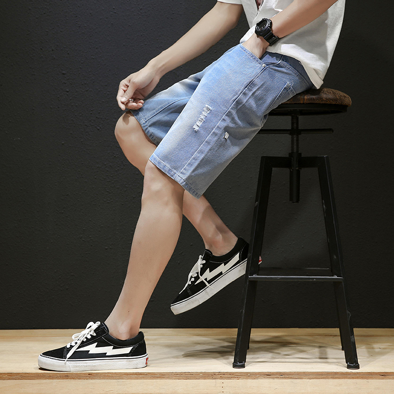 牛仔短裤男士夏季年轻五分裤男5分马裤夏天破洞中裤日系大码裤子