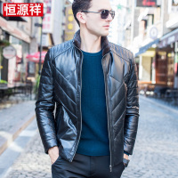 恒源祥海宁真皮皮衣男士绵羊皮水貂立领真皮羽绒服男短款秋冬外套100%绵羊皮