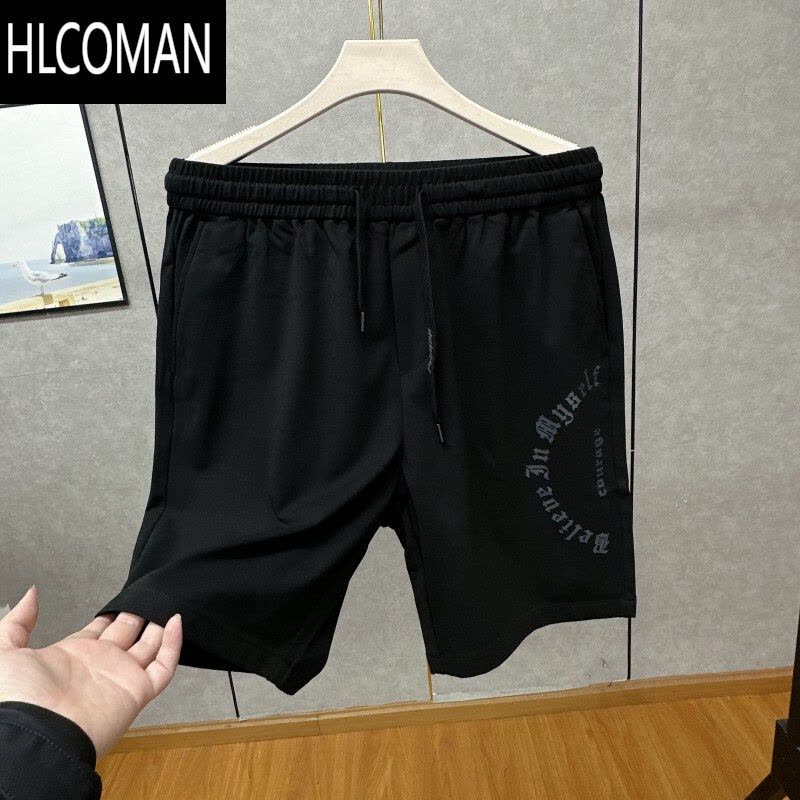 HLCOMAN速干 宽松弹力 亲肤有型 休闲运动中裤 男夏松紧腰黑五分短裤图片