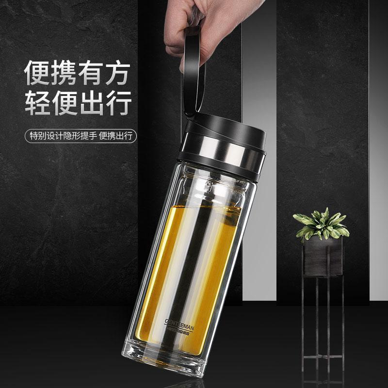 玻璃杯双层便携水杯简约带盖随手杯子家用耐热水晶男泡茶杯_164