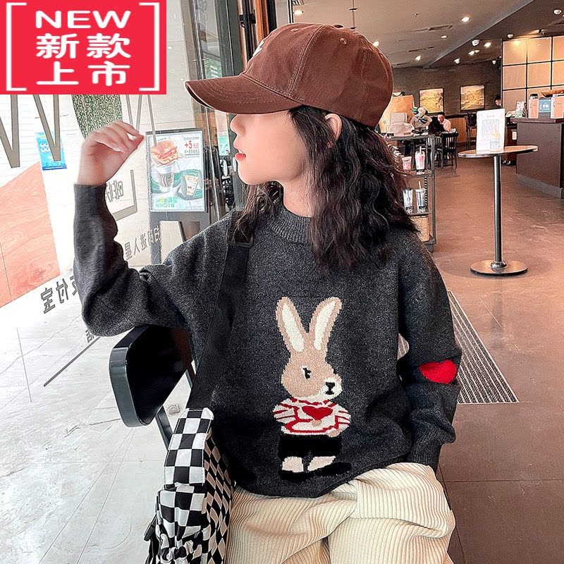 可莉允儿童卡通毛衣秋冬装新款2022中大童冬季加厚打底衫女童圆领针织衫图片