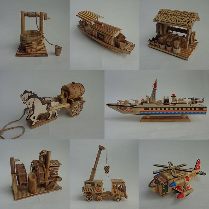 古炮 木制工艺品磨坊水车摆件创意家居摆件复古模型手工木制工艺船