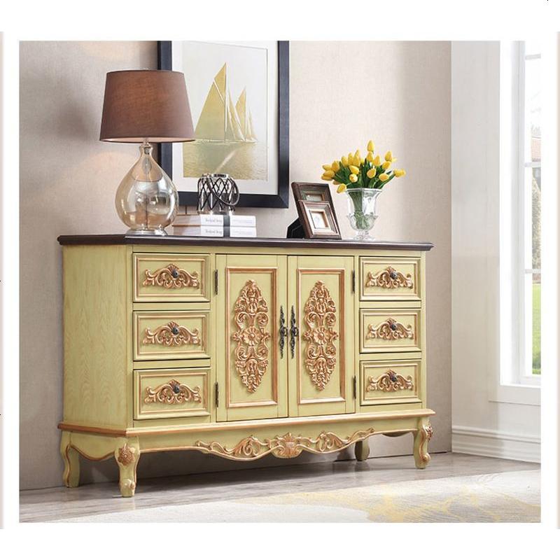 美式餐边柜实木欧式备餐柜彩绘玄关柜斗柜储物收纳柜子家具1.5米 青色_双_