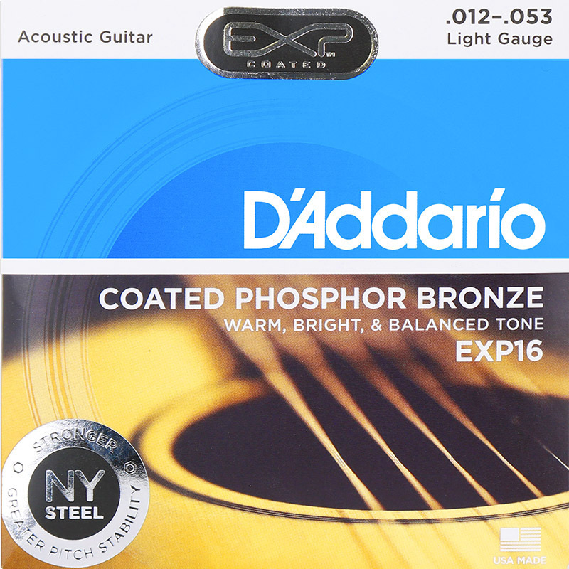 达达里奥(D’Addario) EXP16磷铜民谣吉他琴弦防锈镀膜 标准张力012-053美产原装