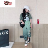 绿彩虹光女童夏装套装儿童夏季洋气短袖上衣女大童韩版网红时髦运动两件套