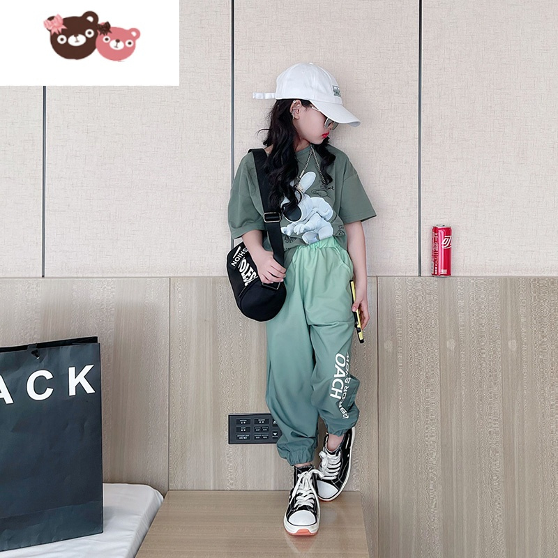 绿彩虹光女童夏装套装儿童夏季洋气短袖上衣女大童韩版网红时髦运动两件套
