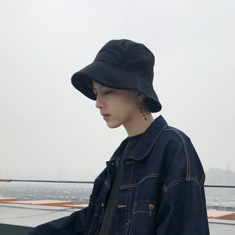 盛世尼曼渔夫帽男夏季潮牌嘻哈百搭韩版遮阳帽纯色磨边大檐夏季渔夫