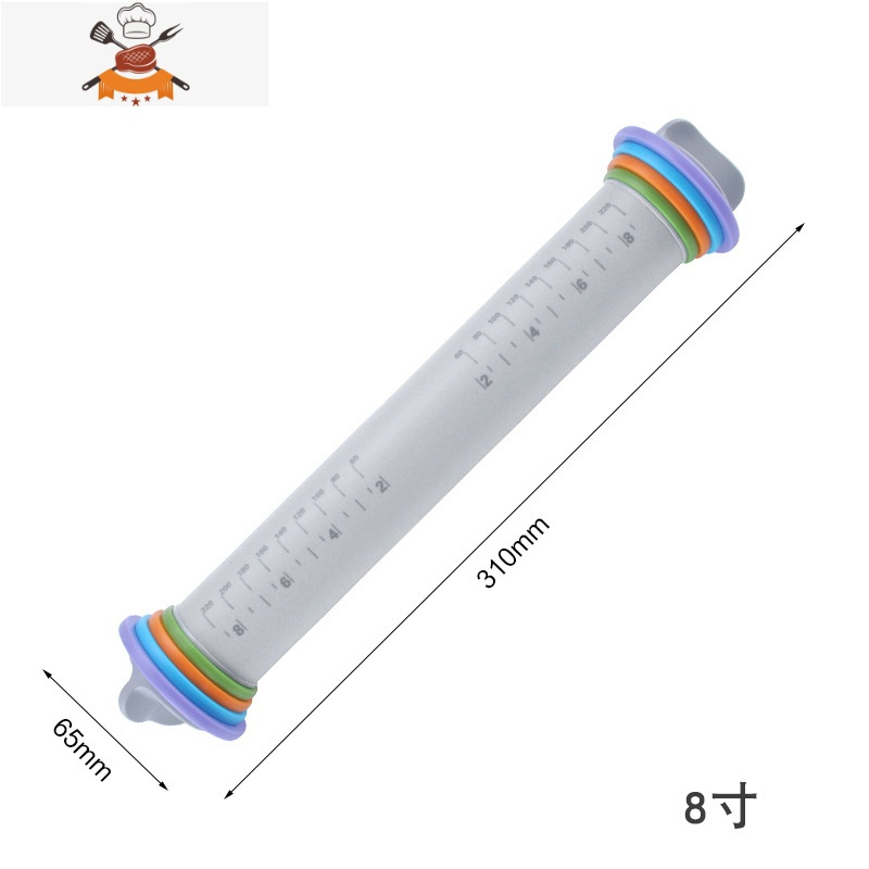 新设计可调节厚度大号擀面杖烘焙工具不粘带刻度硅胶擀面棒压面棍 敬平 小号可调硅胶擀面杖