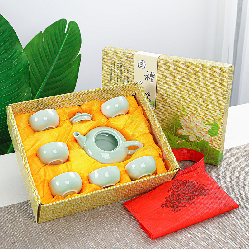 华普思德化陶瓷青瓷龙壶茶具套装茶具套组伴手礼个人礼品 龙壶青瓷-一壶六杯高清大图