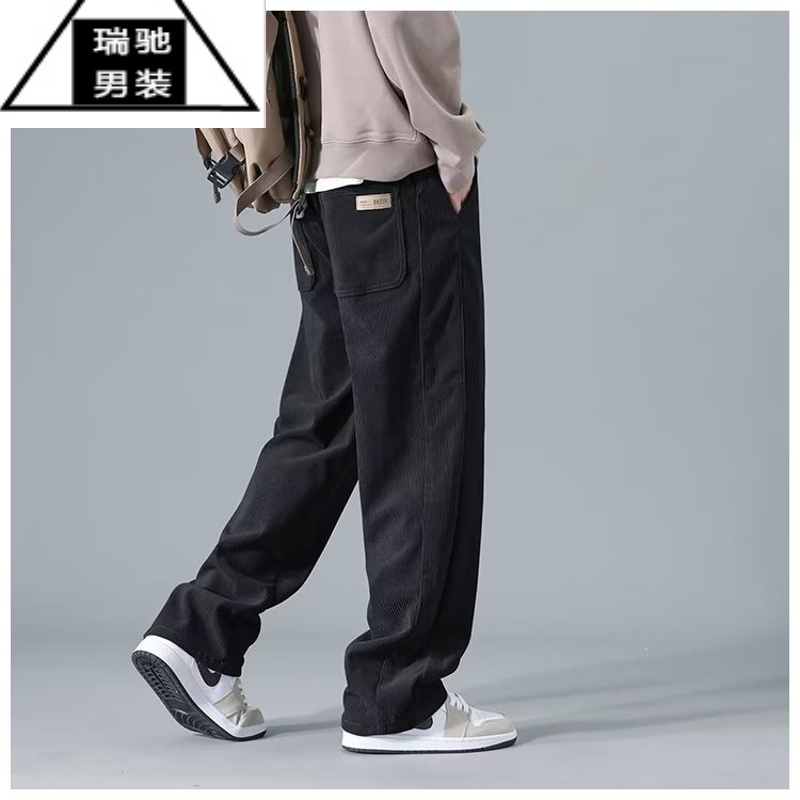 希杰狮王雪尼尔裤子男款春季运动裤大码宽松垂感美式弹力休闲束脚卫裤