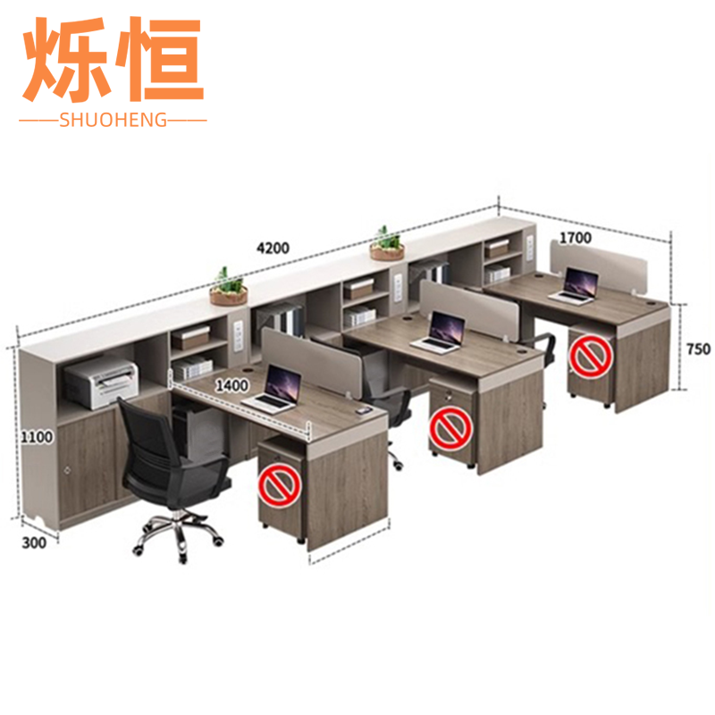 烁恒 屏风办公桌 1.7mF型三人位+椅 套高清大图
