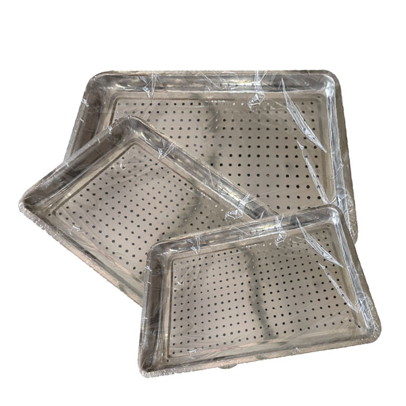 炯毅 不锈钢长方形托盘茶盘带孔蒸盘 商用蒸饭盘菜盘鱼盘饺子盘烧烤盘 不锈钢冲孔方盘 60cm*40cm个高清大图