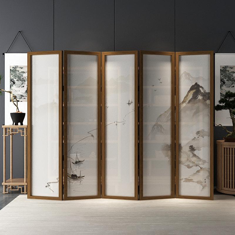 客厅屏风隔断玄关折屏现代中式简约时尚酒店卧室实木山水折叠屏风