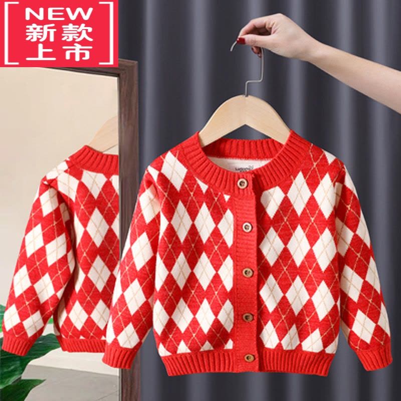 可莉允女童宝宝毛衣2022春秋新款上衣洋气复古百搭提花儿童针织开衫外套图片