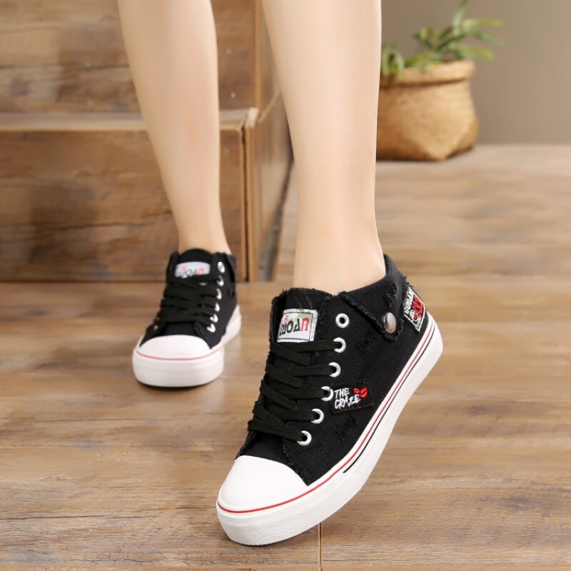 述雅百搭帆布鞋女生韩版平跟运动休闲鞋春秋新款初中学生平底透气板鞋
